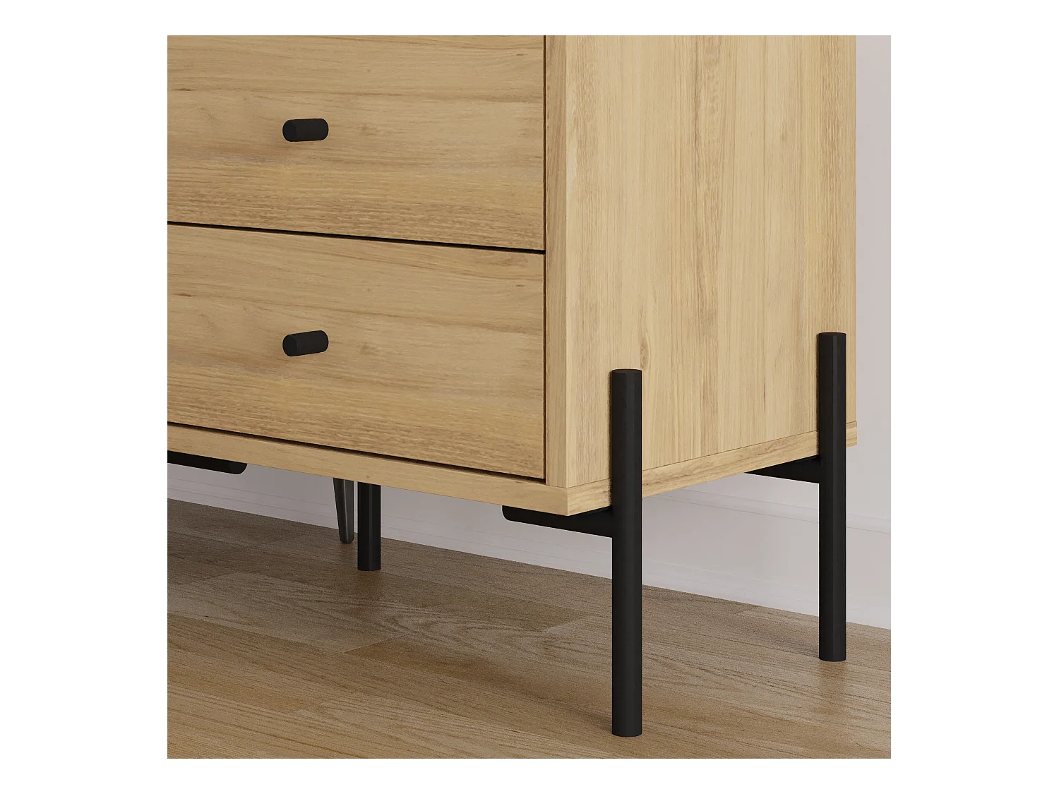 Decortie Table de nuit Malte chêne Decortie avec 2 tiroirs, pieds en métal – Meuble moderne et fonctionnel pour la chambre