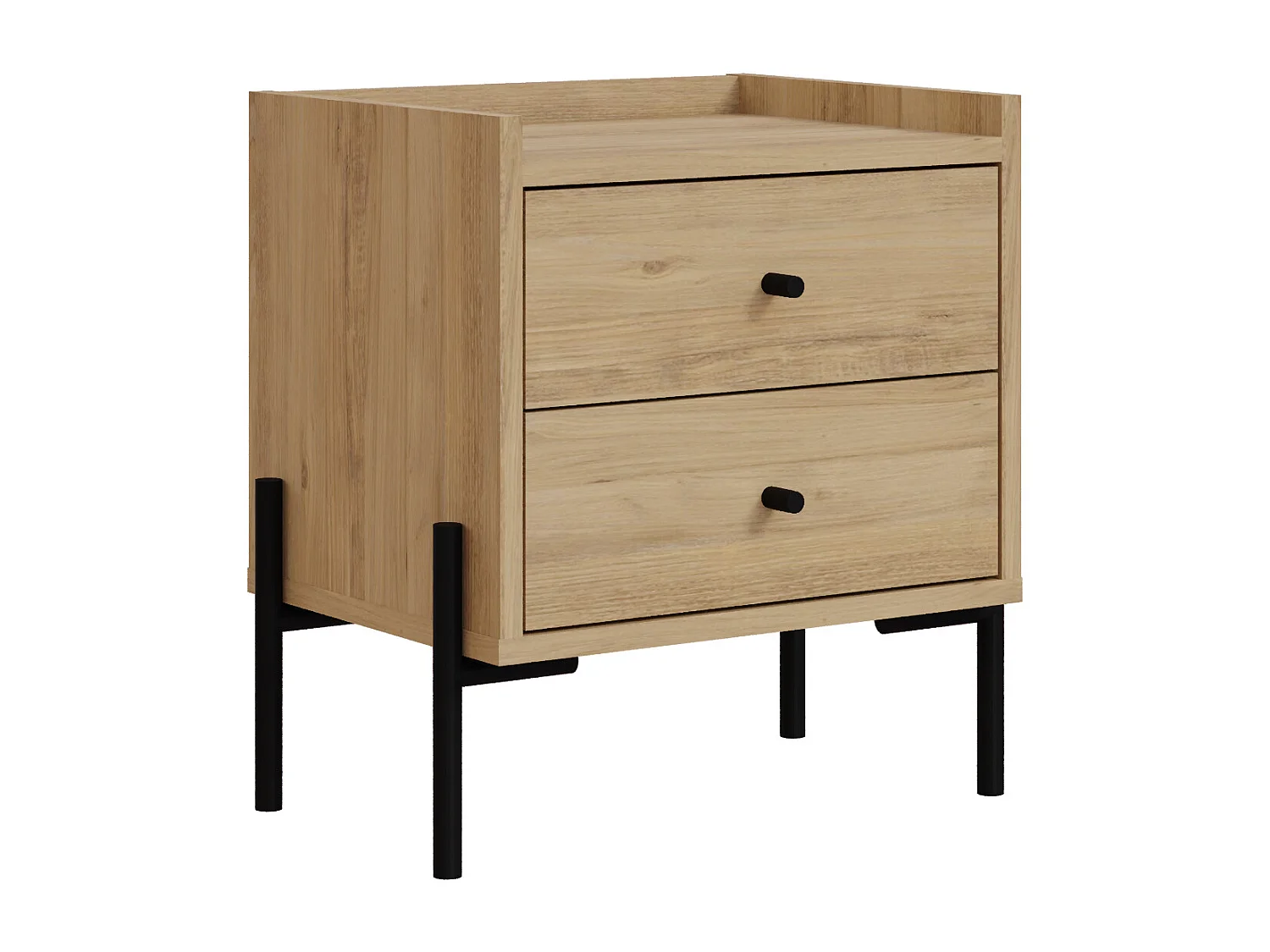 Decortie Table de nuit Malte chêne Decortie avec 2 tiroirs, pieds en métal – Meuble moderne et fonctionnel pour la chambre
