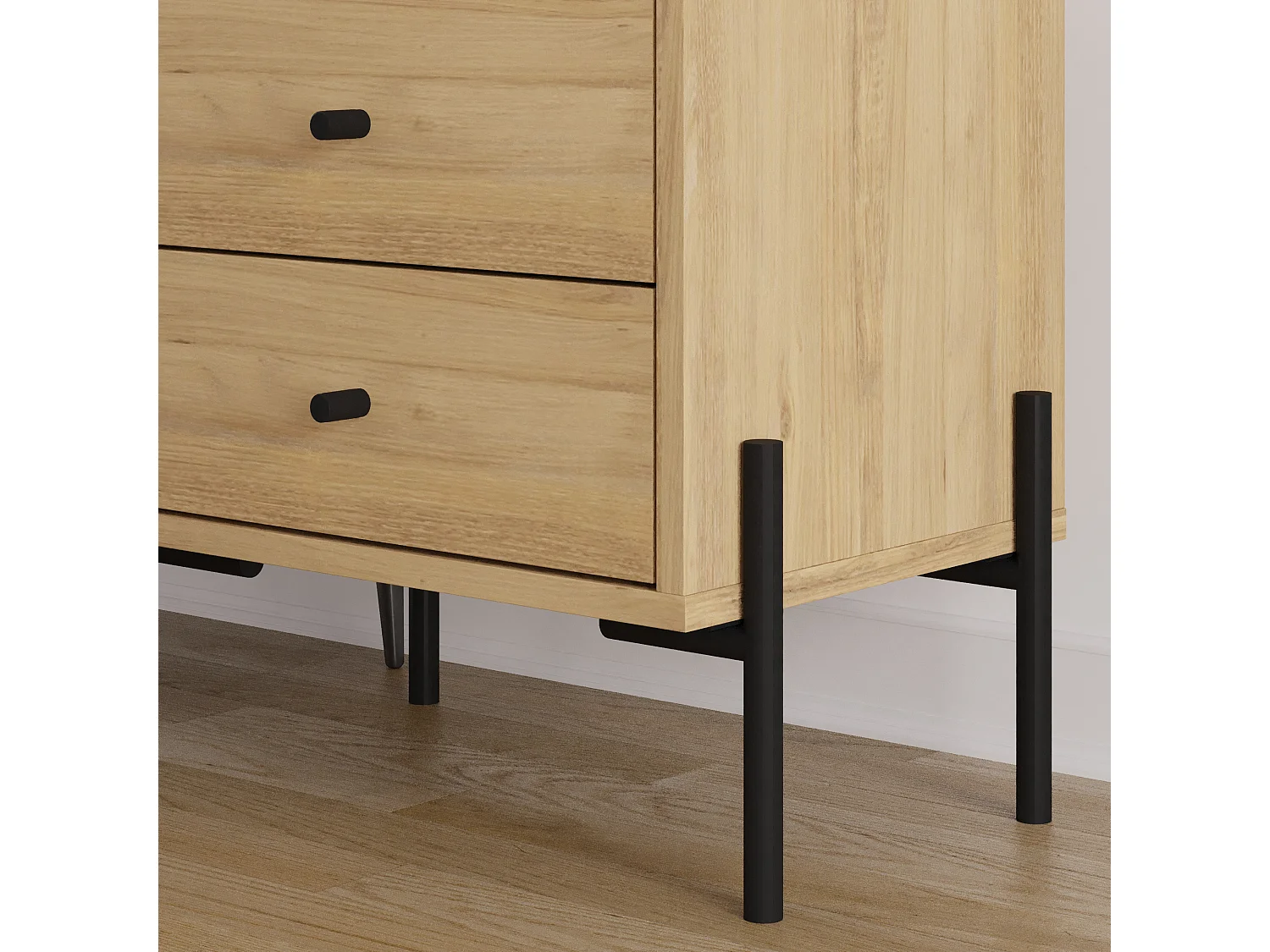 Decortie Table de nuit Malte chêne Decortie avec 2 tiroirs, pieds en métal – Meuble moderne et fonctionnel pour la chambre
