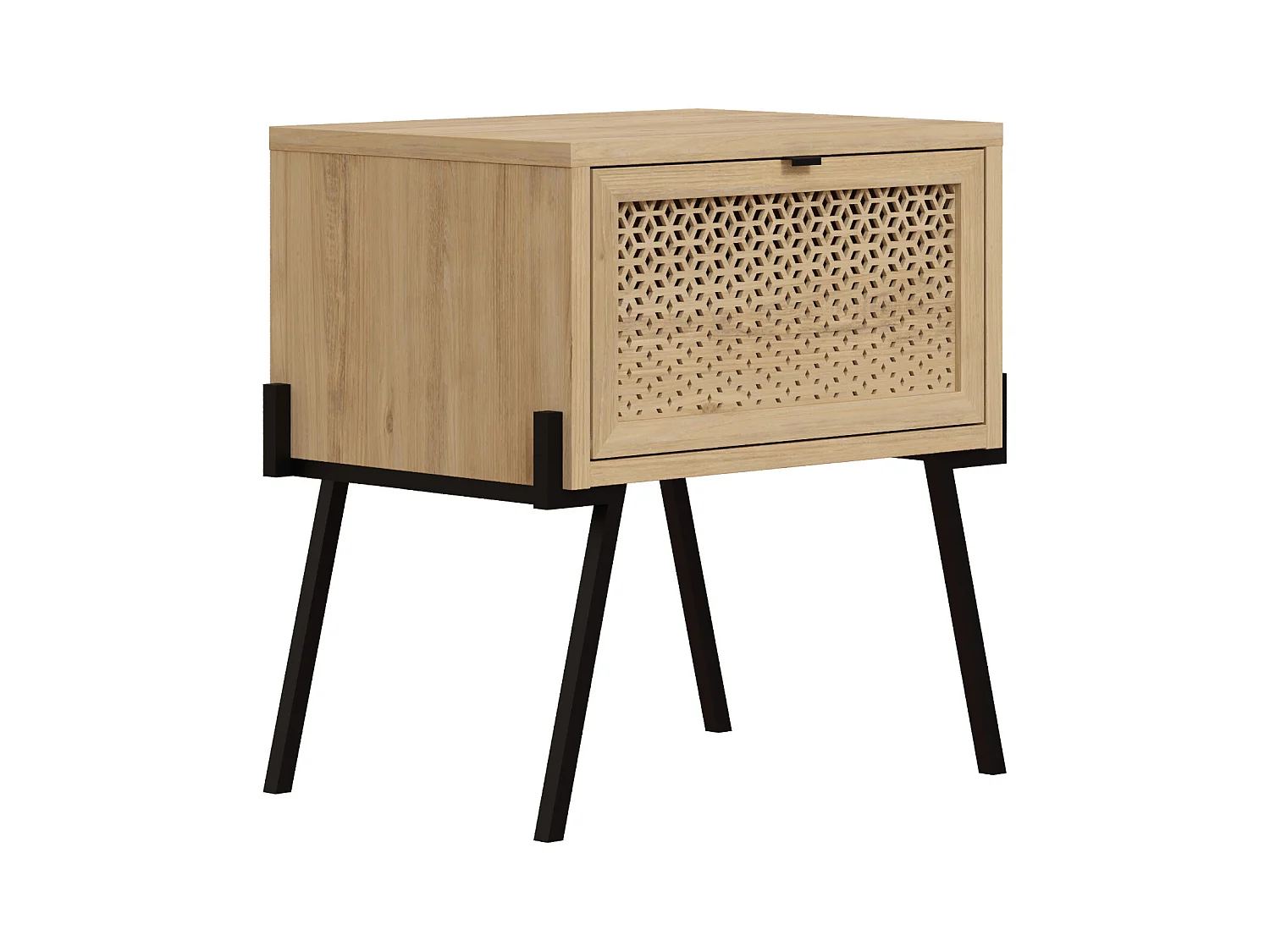 Decortie Table de chevet moderne naïve à rabat découpé au laser avec poignée et pieds en métal minimaliste Meuble de rangement Table de nuit 48.2(L)cm