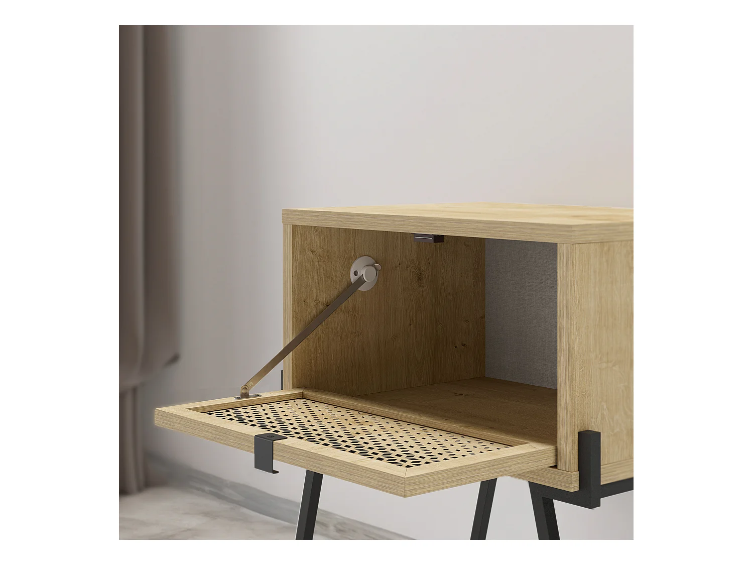 Decortie Table de chevet moderne naïve à rabat découpé au laser avec poignée et pieds en métal minimaliste Meuble de rangement Table de nuit 48.2(L)cm