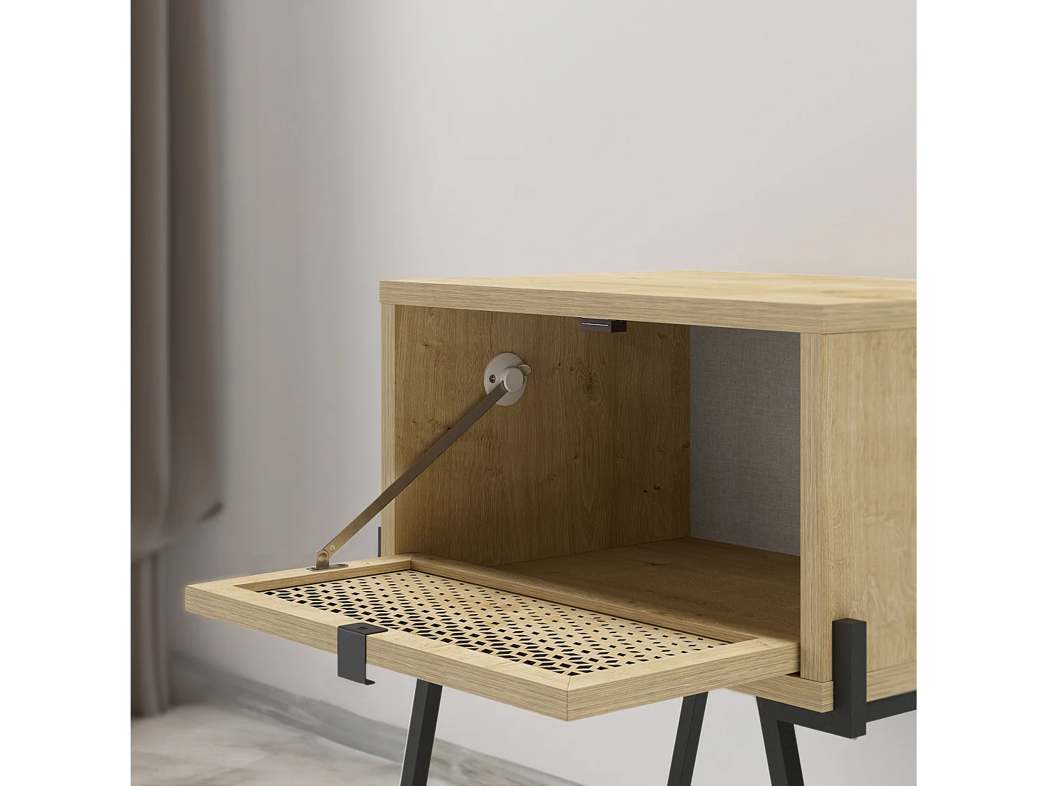 Decortie Table de chevet moderne naïve à rabat découpé au laser avec poignée et pieds en métal minimaliste Meuble de rangement Table de nuit 48.2(L)cm