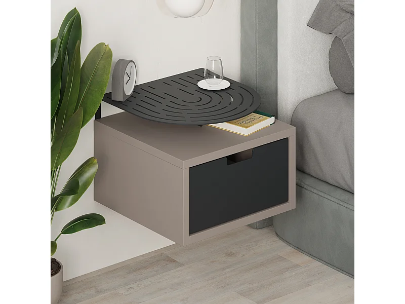 Decortie Modern Oslo Mocha Grey Nightstand with Drawer Engineered Wood with Metal Shelf Bedside Table