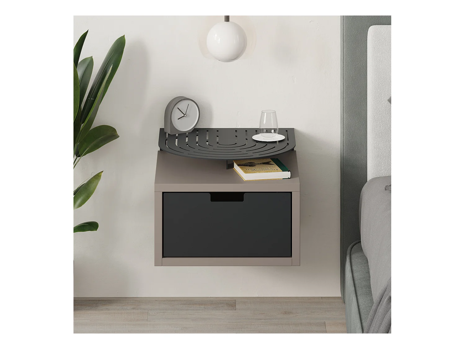 Decortie Modern Oslo Mocha Grey Nightstand with Drawer Engineered Wood with Metal Shelf Bedside Table