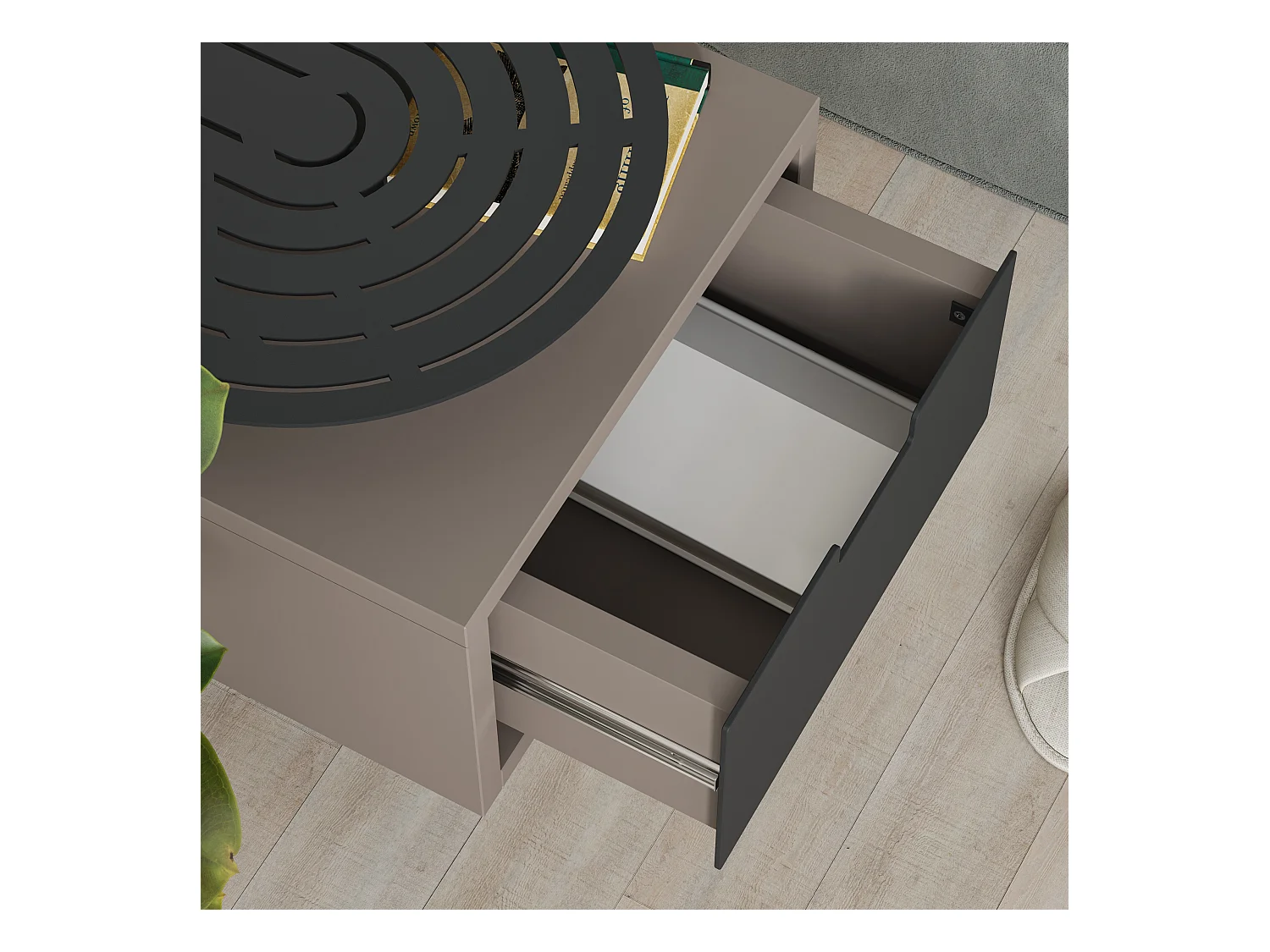 Decortie Modern Oslo Mocha Grey Nightstand with Drawer Engineered Wood with Metal Shelf Bedside Table