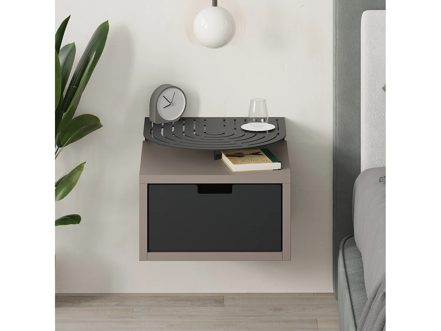 Decortie Modern Oslo Mocha Grey Nightstand with Drawer Engineered Wood with Metal Shelf Bedside Table