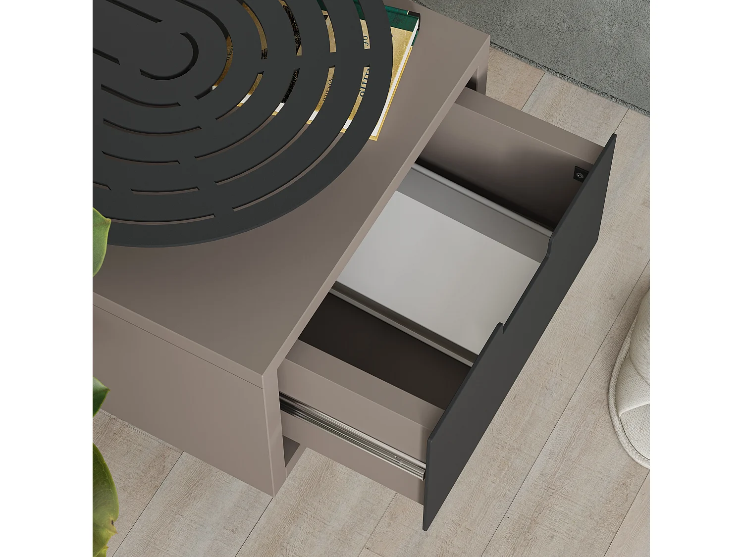 Decortie Modern Oslo Mocha Grey Nightstand with Drawer Engineered Wood with Metal Shelf Bedside Table