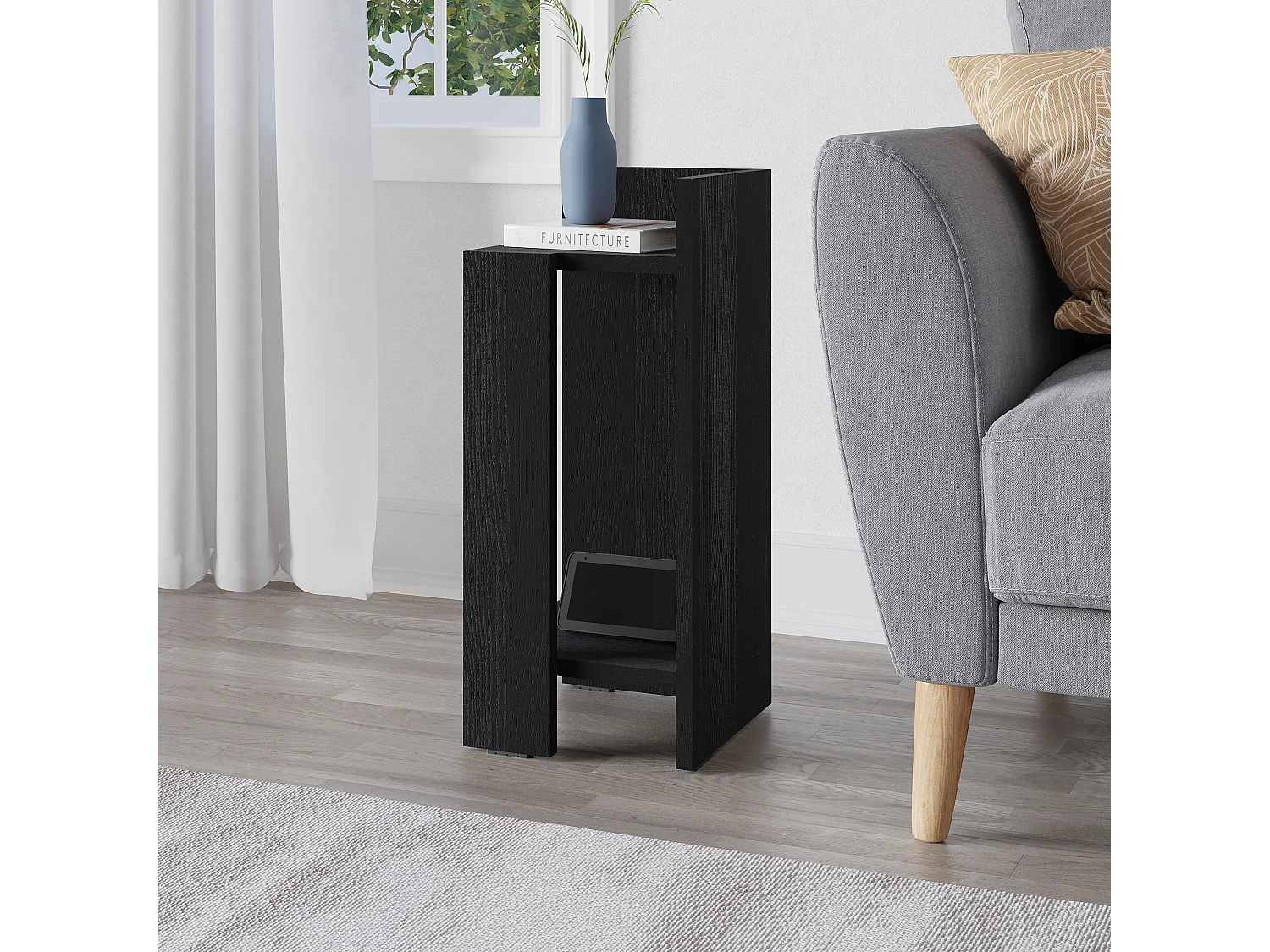 Decortie Elos Table de chevet moderne étroite à module droit en bois noir 25x25x60cm