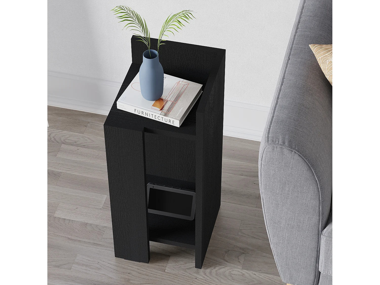 Decortie Elos Table de chevet moderne étroite à module droit en bois noir 25x25x60cm