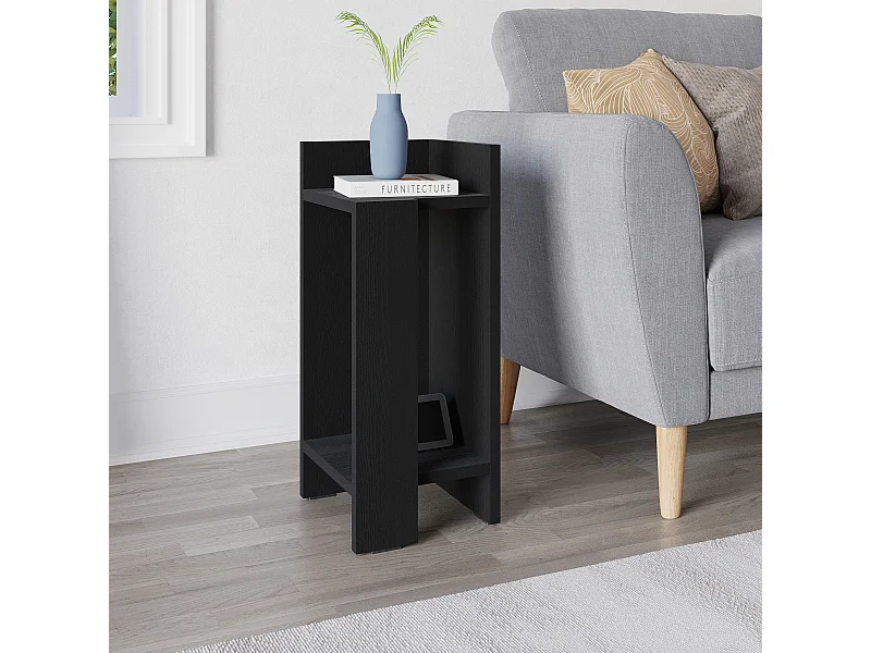 Decortie Elos Table de chevet moderne étroite à module droit en bois noir 25x25x60cm
