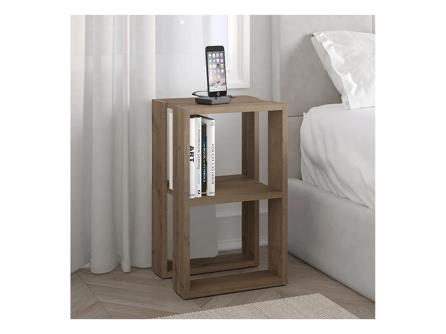 Decortie Lonie Table de chevet moderne Table de nuit avec rangement Effet chêne foncé Largeur 34cm