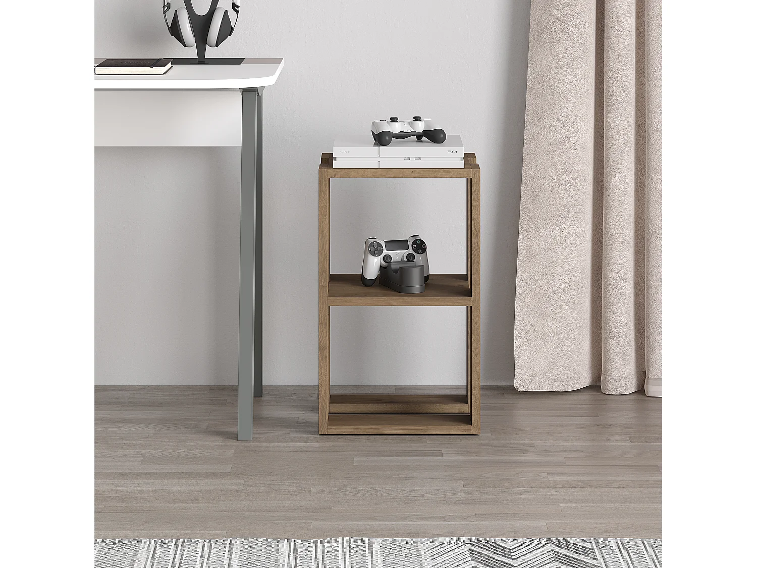 Decortie Lonie Table de chevet moderne Table de nuit avec rangement Effet chêne foncé Largeur 34cm