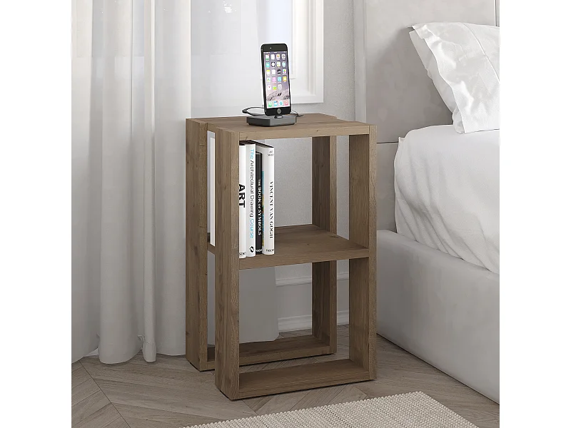 Decortie Lonie Table de chevet moderne Table de nuit avec rangement Effet chêne foncé Largeur 34cm