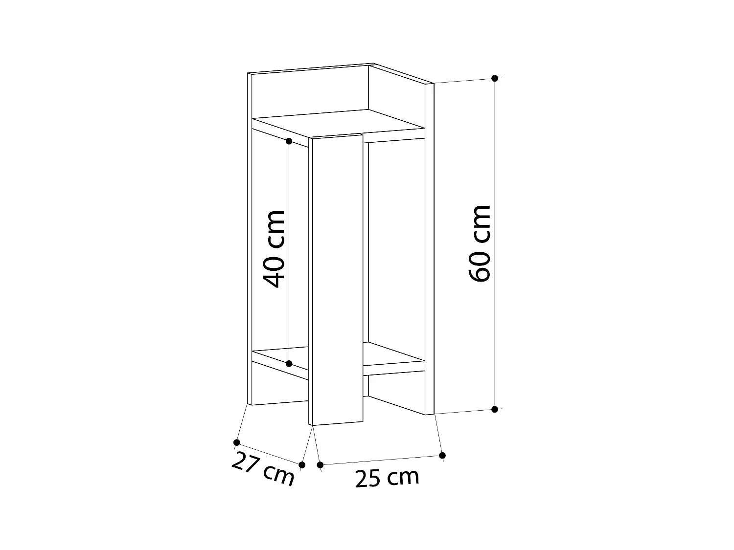 Decortie Elos Table de chevet étroite moderne Module droit Ancien Blanc Rétro Gris 25x25x60cm
