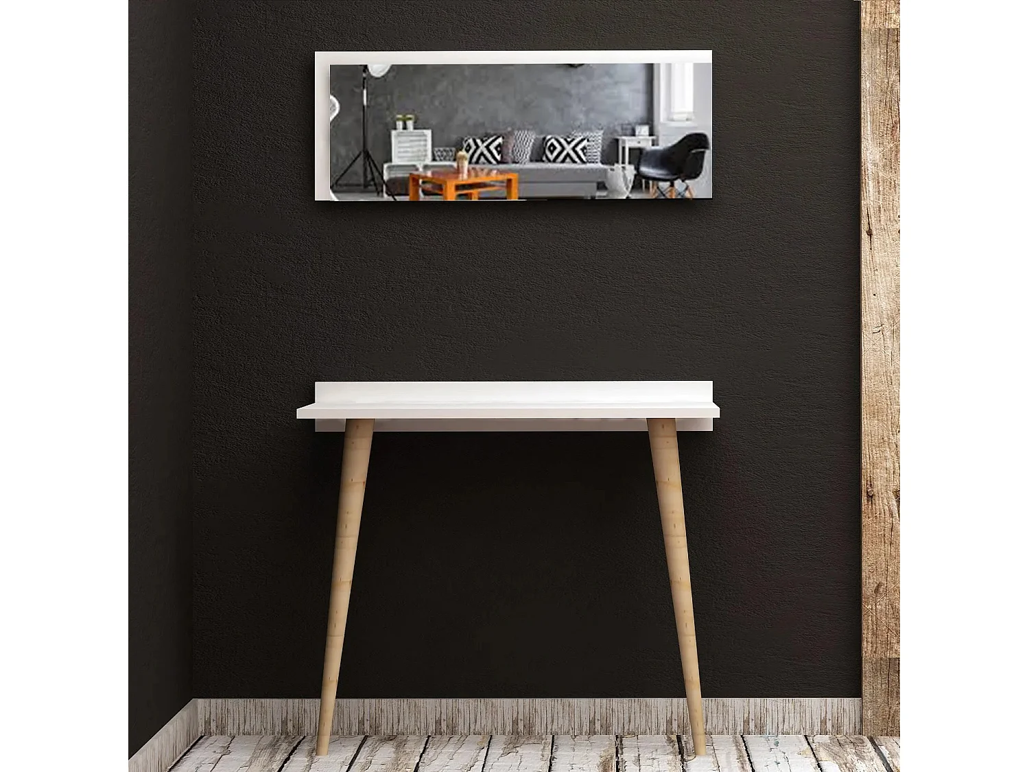Console avec miroir style scandinave Osebo Bois Blanc et Chêne clair