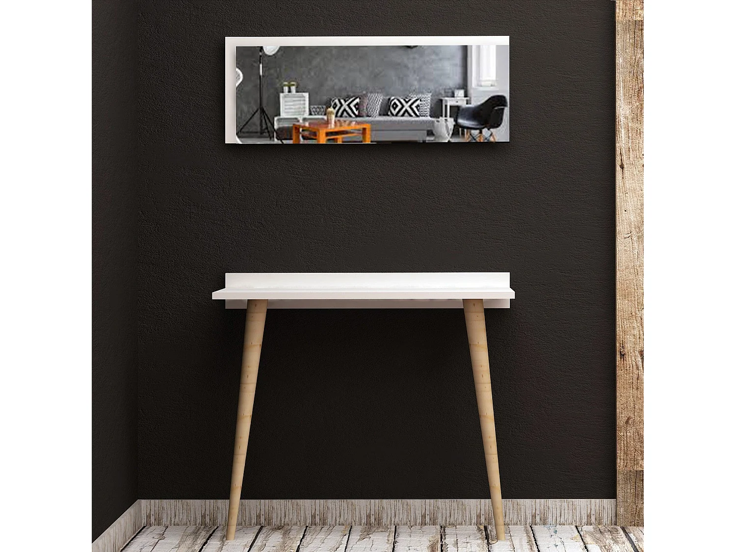 Console avec miroir style scandinave Osebo Bois Blanc et Chêne clair