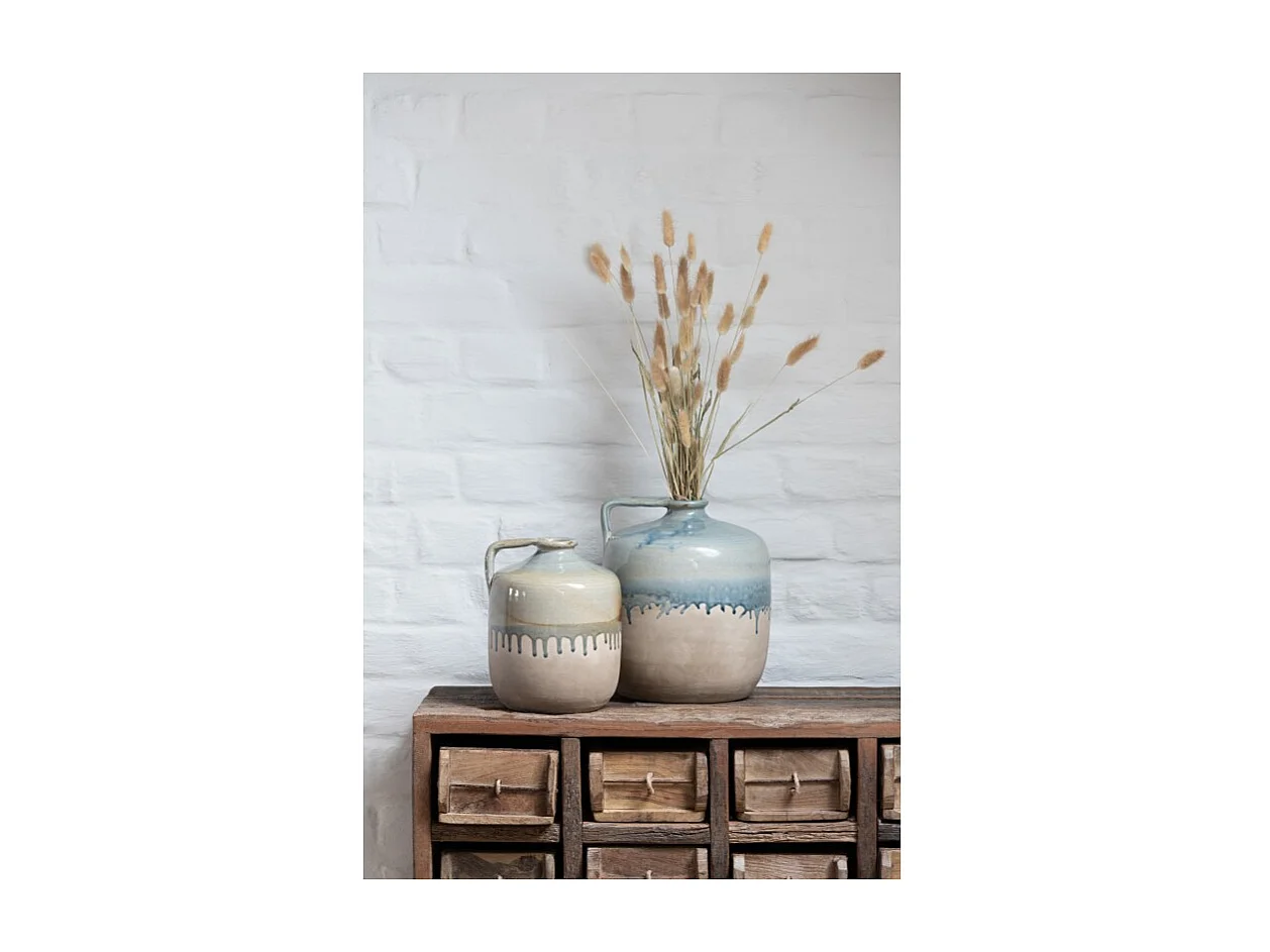 Jarra de cerámica beige con asa 16x21x21 cm