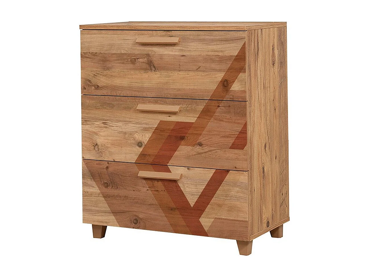 Commode 3 tiroirs Perth L80xH95cm Bois Motif Géométrique Nuance du Marron