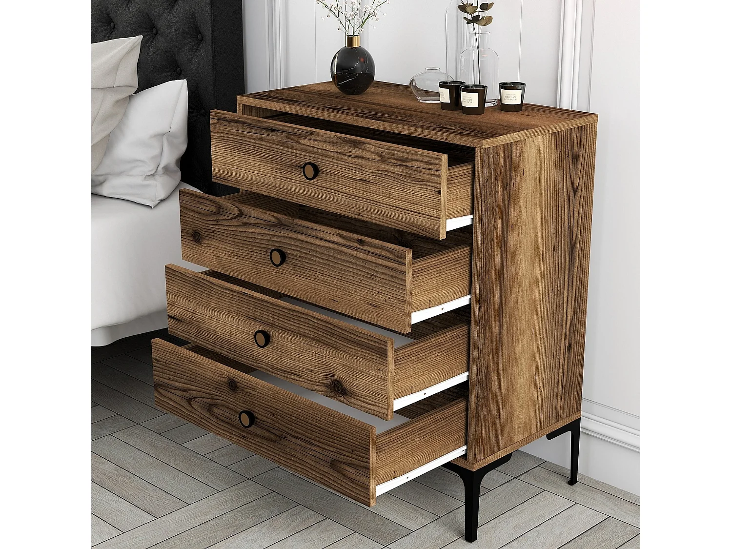 Commode 4 tiroirs Secondo H90,7cm Bois