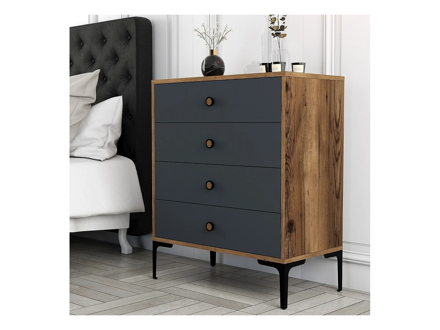 Cómoda Lizbon 536 antracita color nogal 76x40x90.7 cm