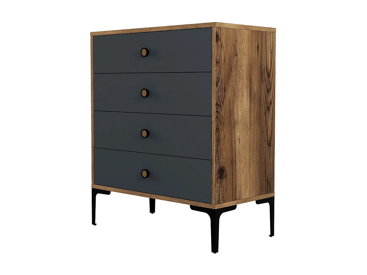 Commode 4 tiroirs Secondo H90,7cm Bois et Anthracite