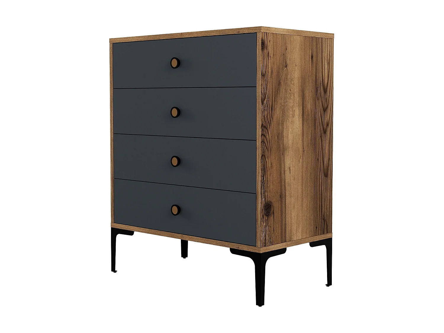 Commode 4 tiroirs Secondo H90,7cm Bois et Anthracite