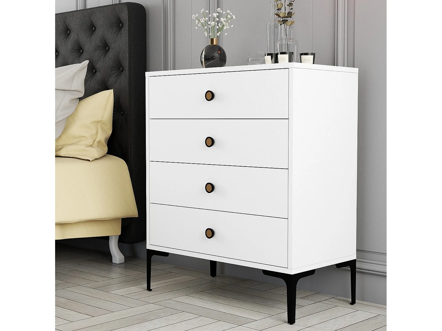 Commode 4 tiroirs Tullio H90,7cm Blanc