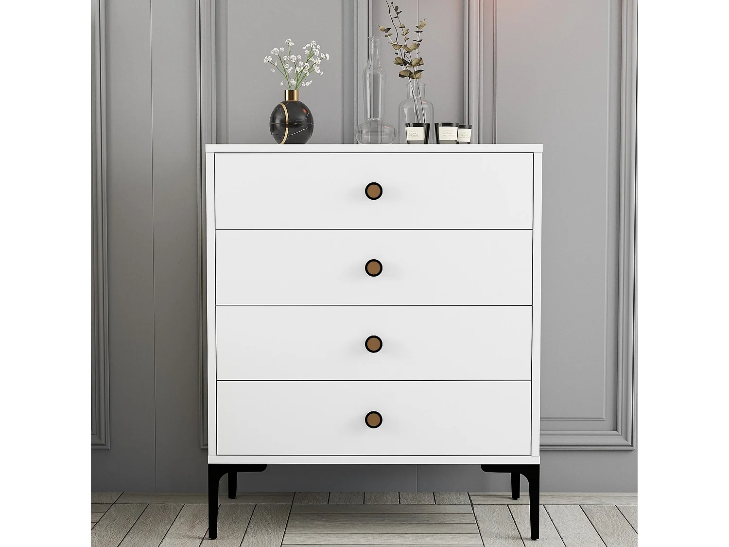 Commode 4 tiroirs Tullio H90,7cm Blanc