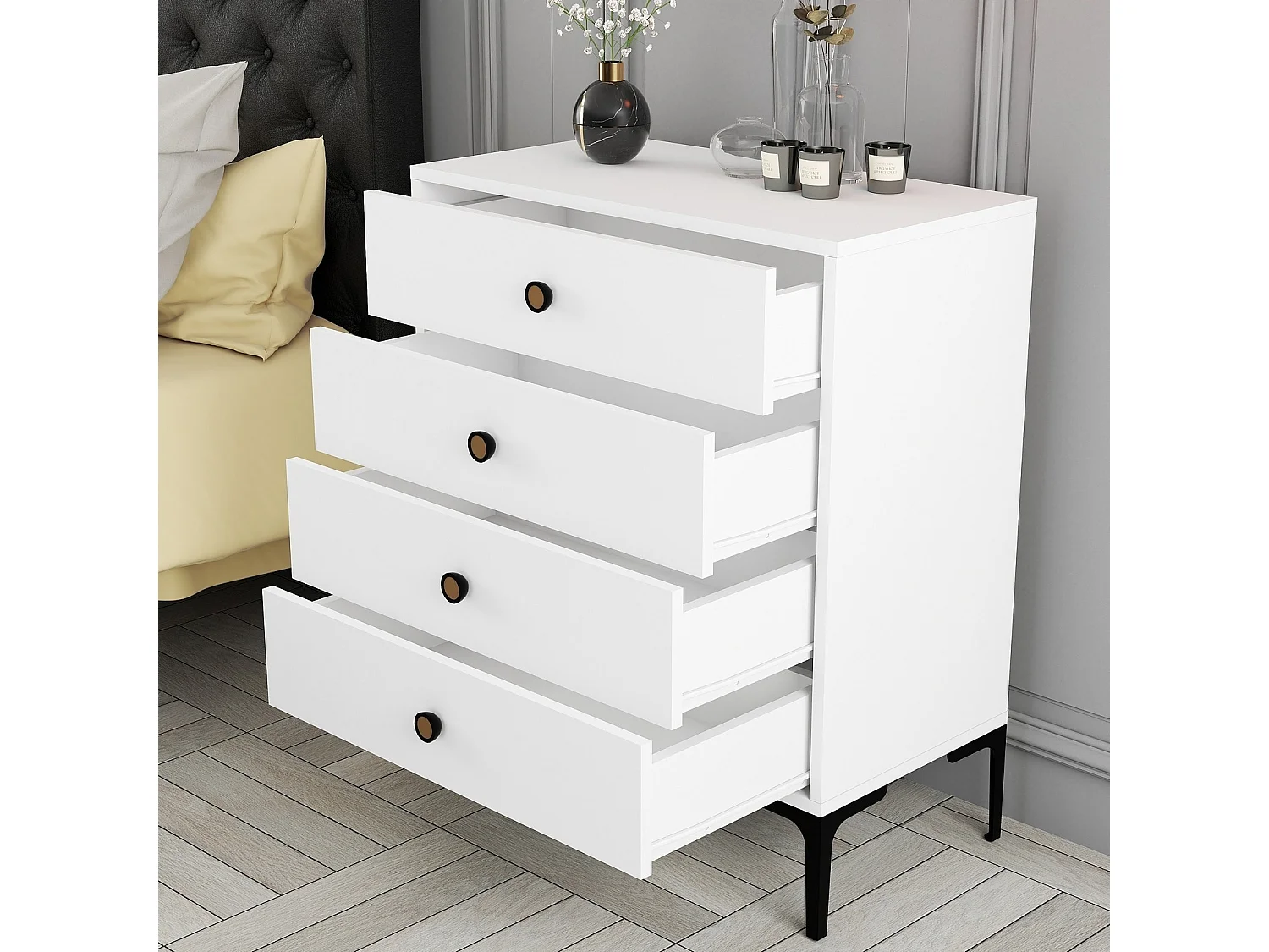 Commode 4 tiroirs Tullio H90,7cm Blanc