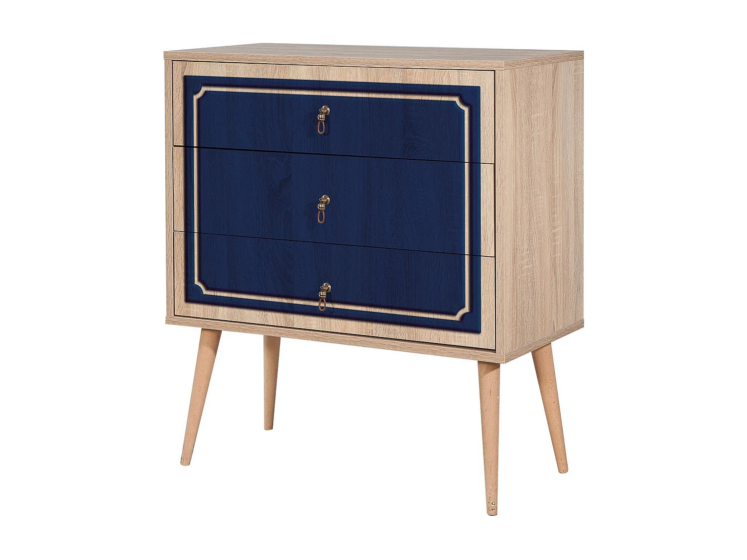 Commode Irnilo L80cm Bois clair et Bleu marine