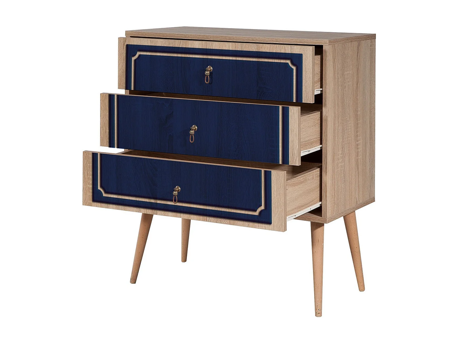 Commode Irnilo L80cm Bois clair et Bleu marine