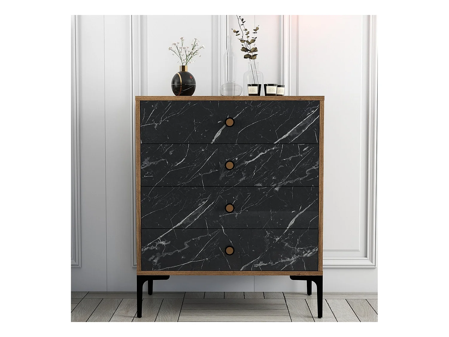 Cómoda Lizbon 541 negro color nogal 76x40x90.7 cm