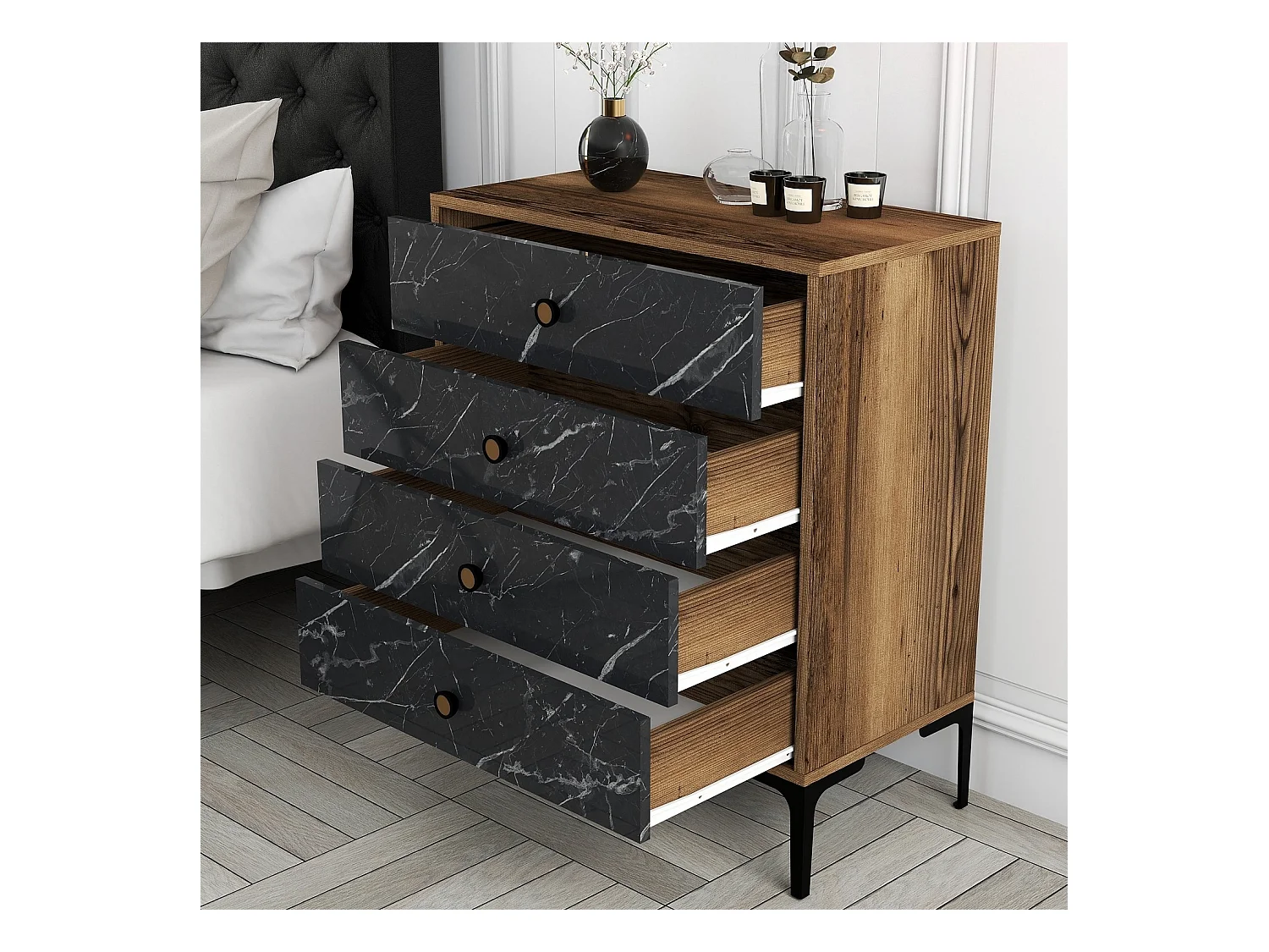 Cómoda Lizbon 541 negro color nogal 76x40x90.7 cm