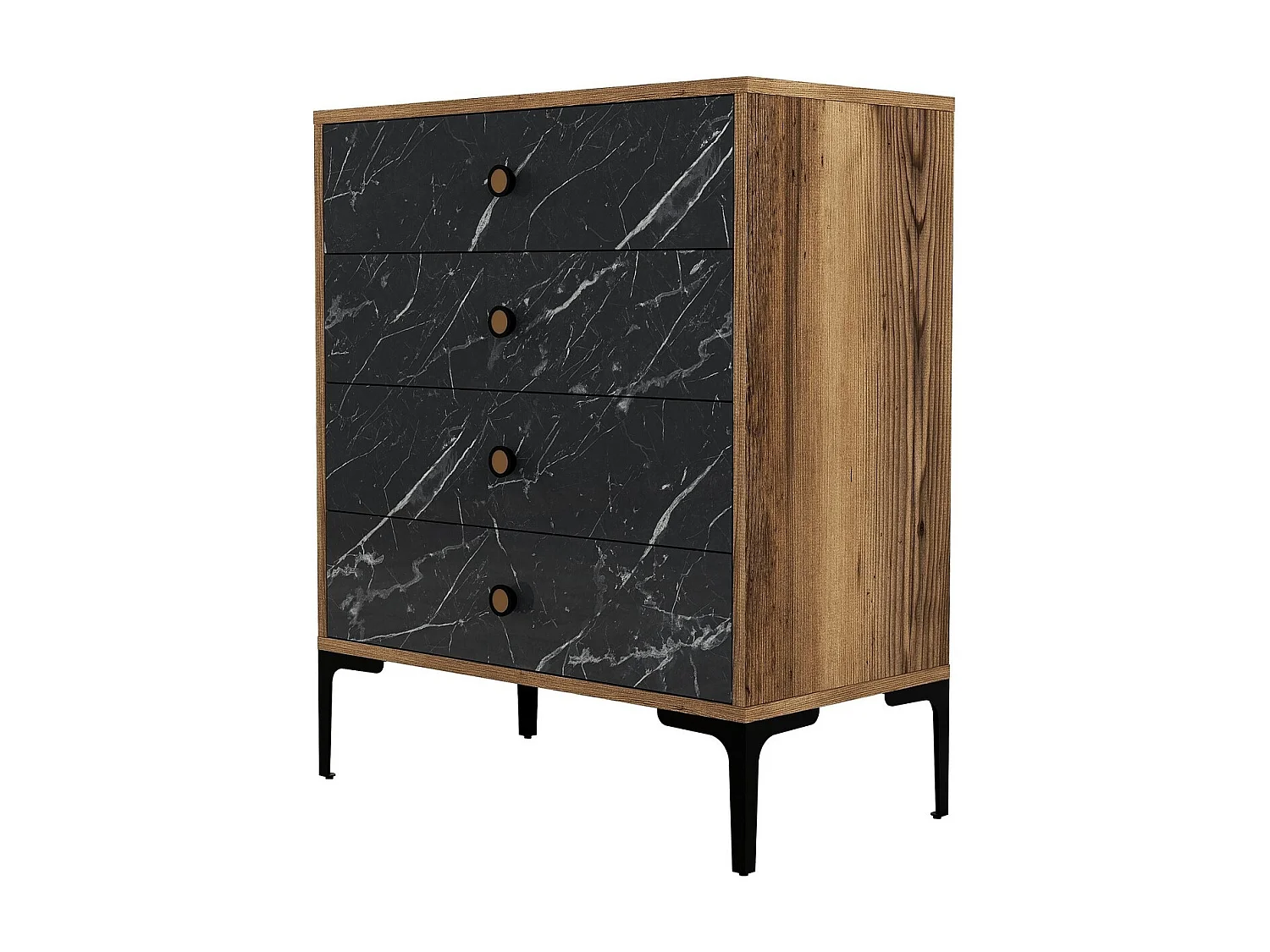 Commode 4 tiroirs Tullio H90,7cm Bois et Noir Effet mabre