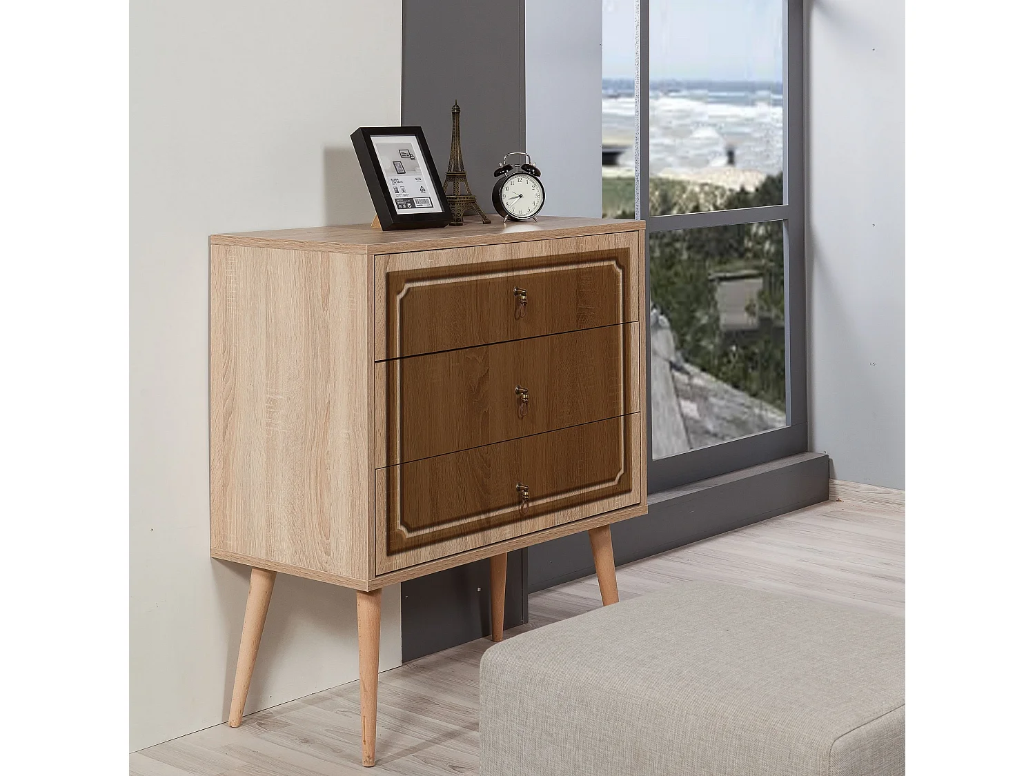 Commode Irnilo L80cm Bois clair et Marron