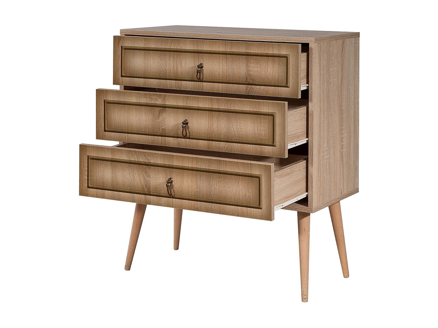 Commode 3 tiroirs Irnila L80cm Bois clair Motif Cadre en relief