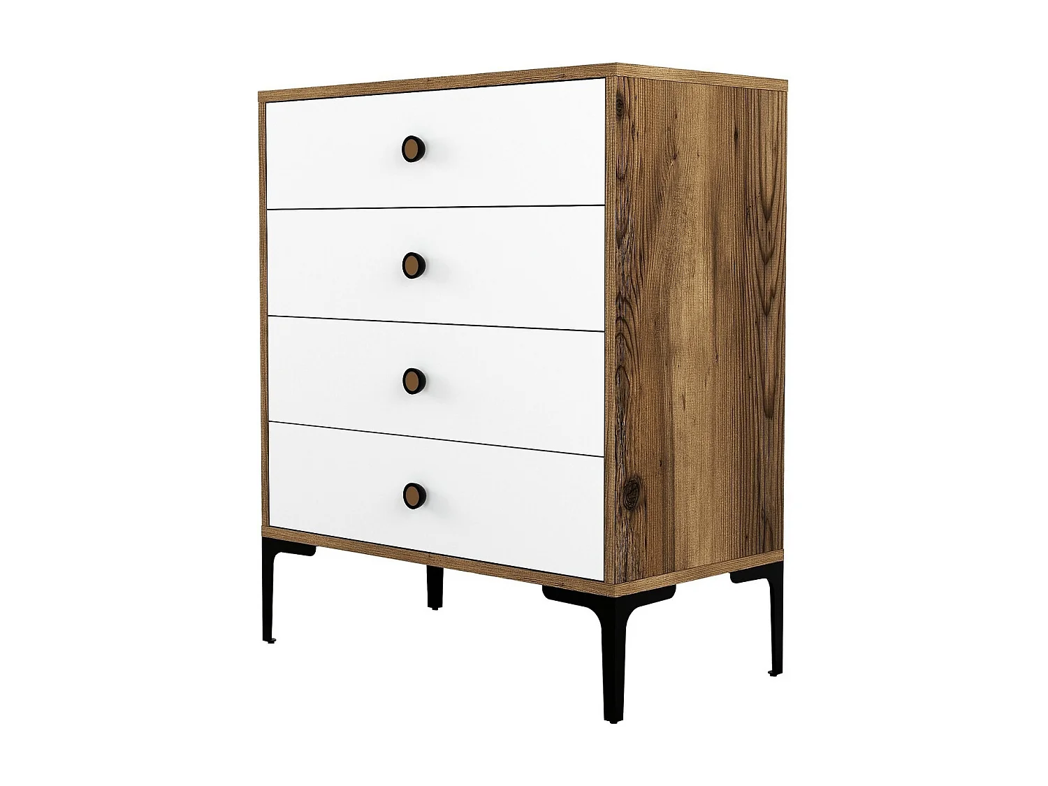 Commode 4 tiroirs Secondo H90,7cm Bois et Blanc