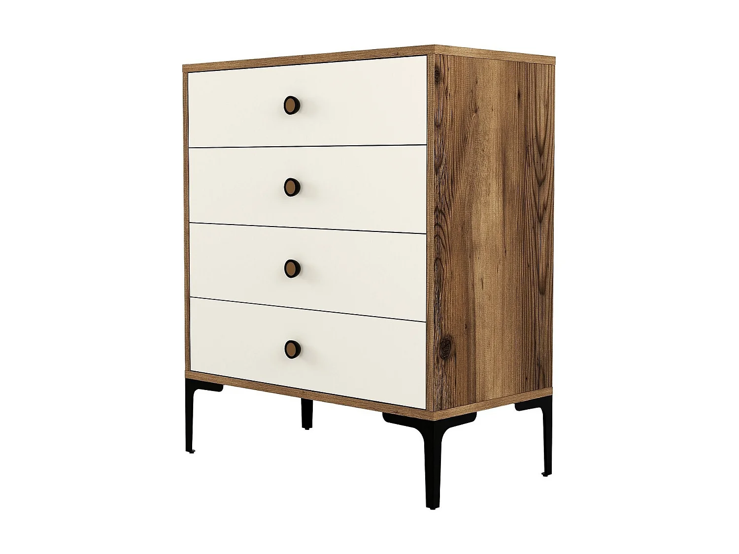Commode 4 tiroirs Tullio H90,7cm Bois et Blanc crème