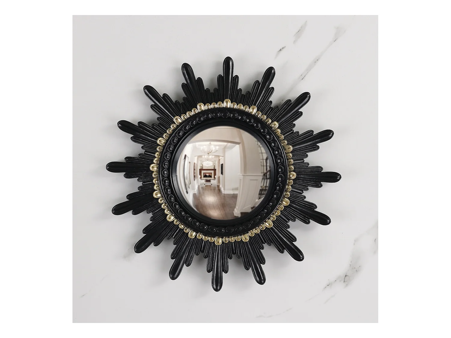 Miroir convexe soleil noir et doré 20.3cm