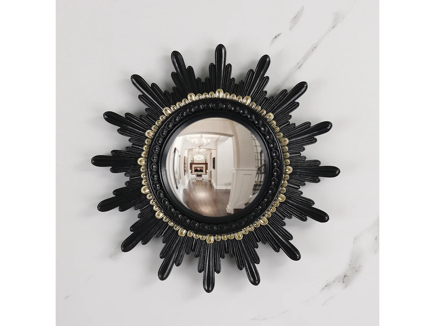 Miroir convexe soleil noir et doré 20.3cm