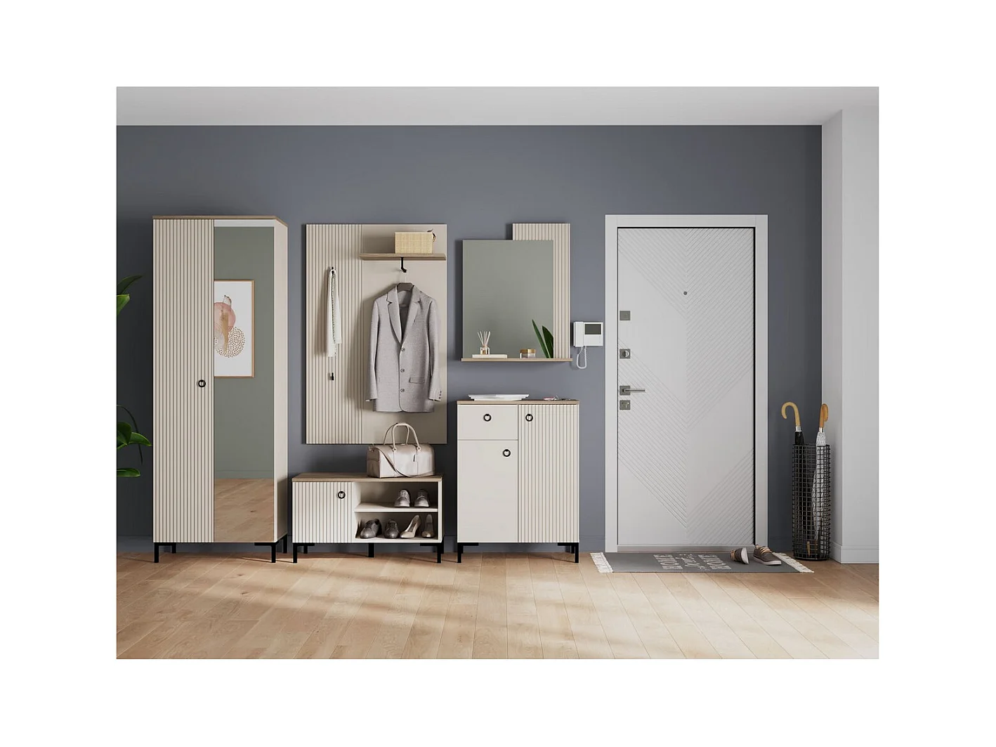 Bank met Opbergruimte Lucrezia, Beige, 85x41x49 cm, Epikasa