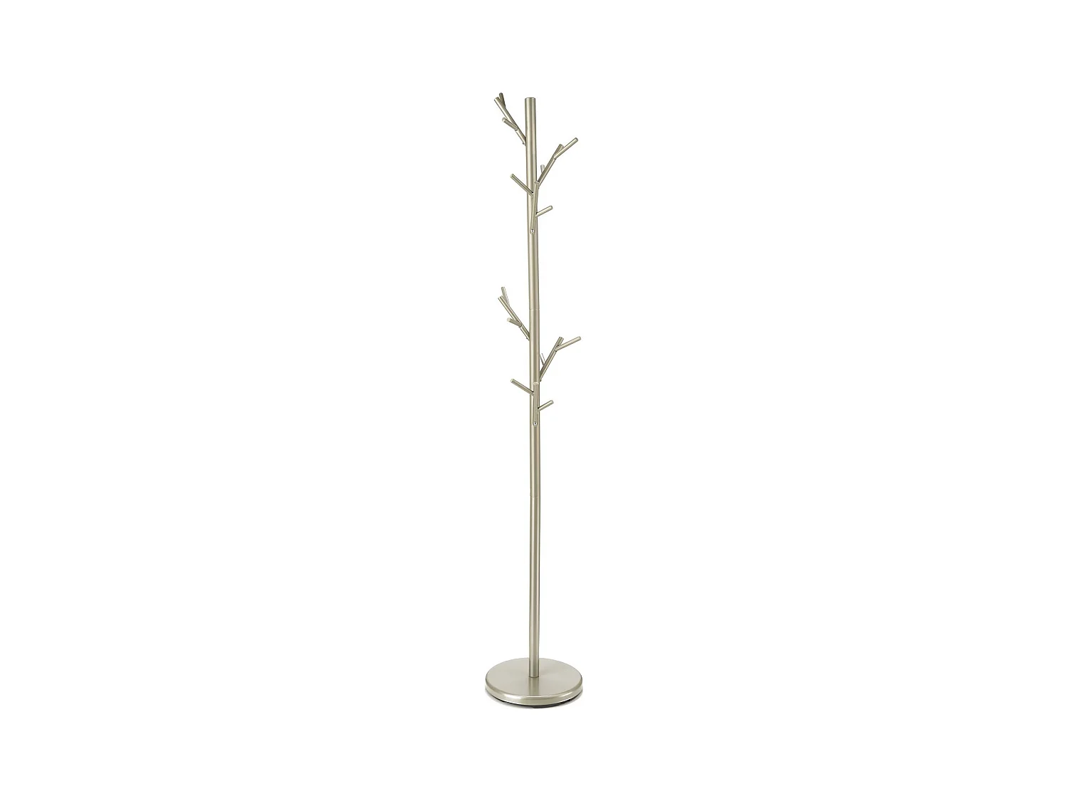 Portemanteau ZENO en métal coloris champagne portant à vêtements sur pied en forme d'arbre avec 6 crochets sur différentes hauteurs