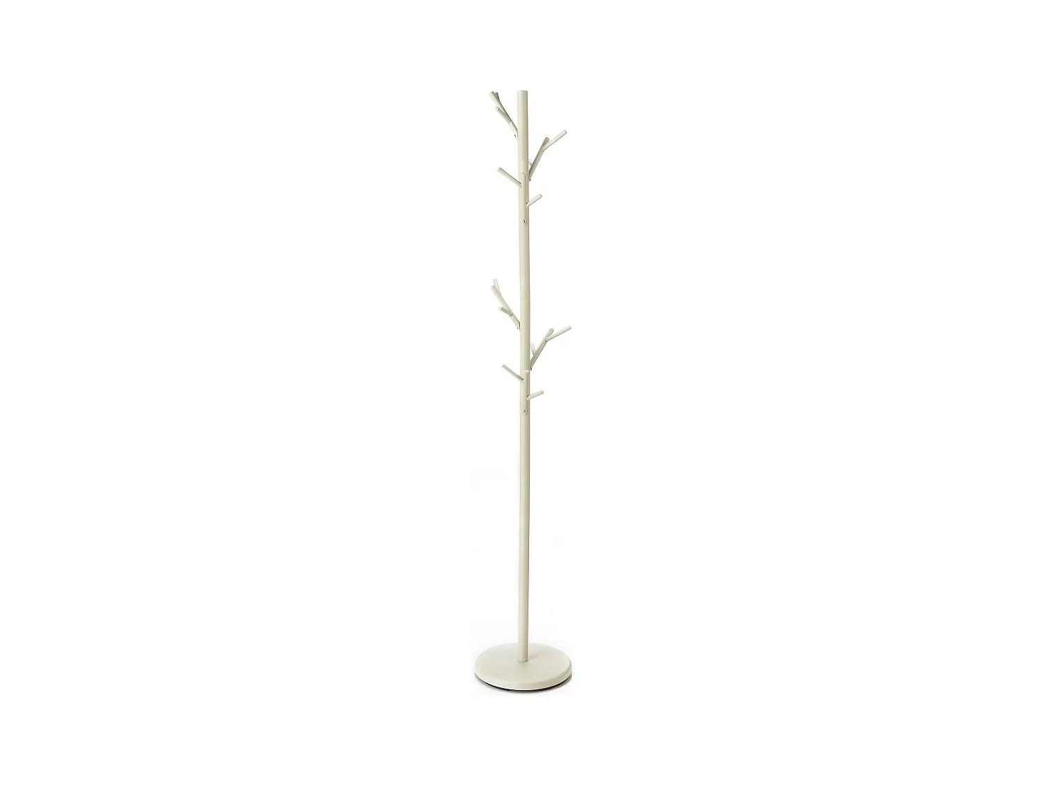 Portemanteau ZENO en métal coloris beige portant à vêtements sur pied en forme d'arbre avec 6 crochets sur différentes hauteurs