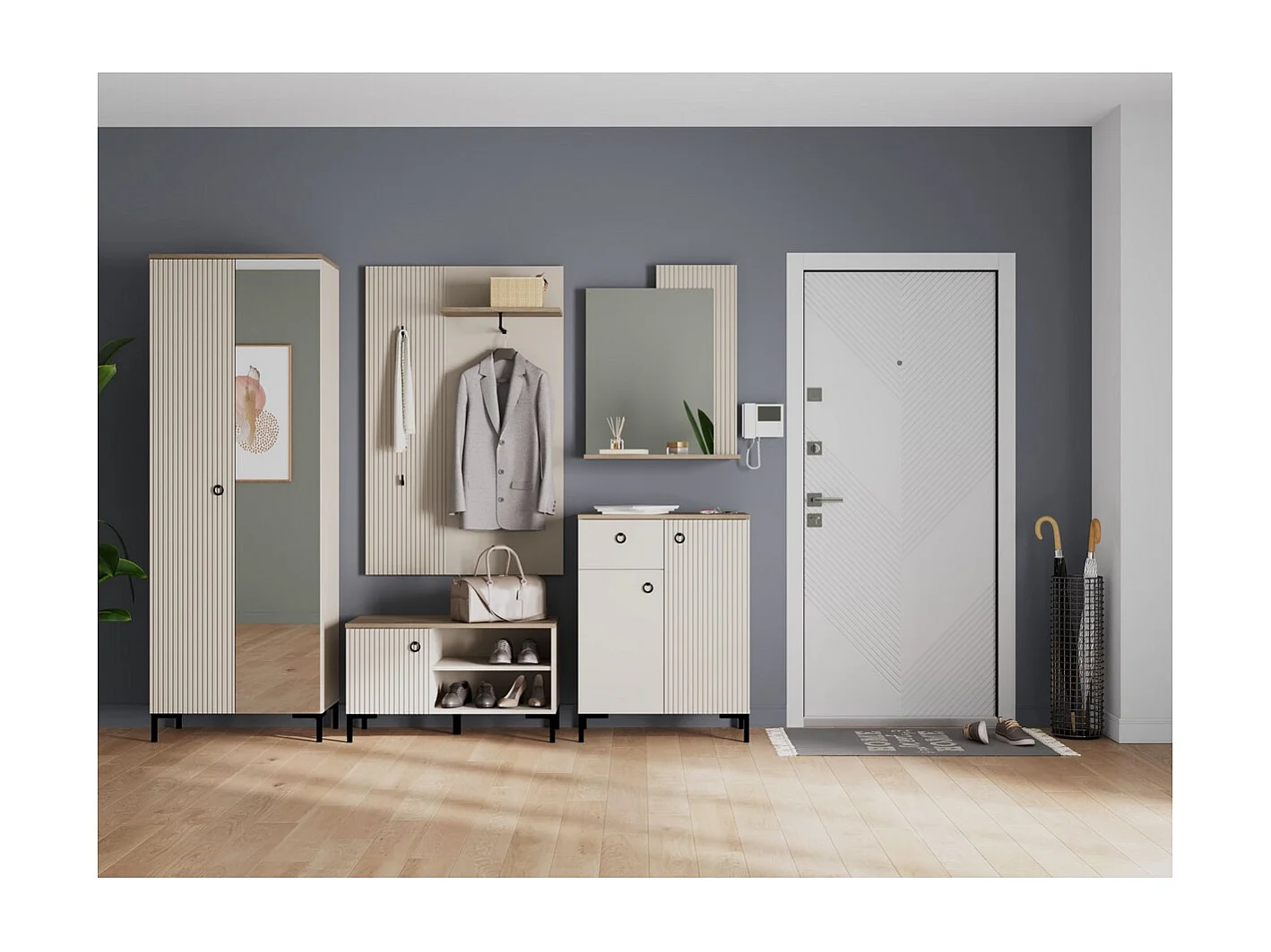 Porte-Manteau Murale Lucrezia, Beige, 85x26x133 cm, Seven Design