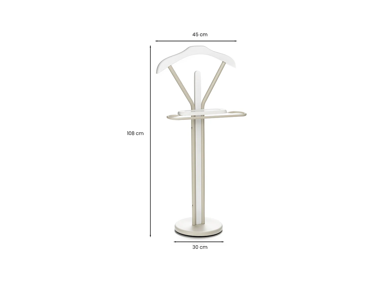 Valet de chambre FABIO en métal couleur beige et blanc chevalet de nuit portant pour vêtements structure en aluminium