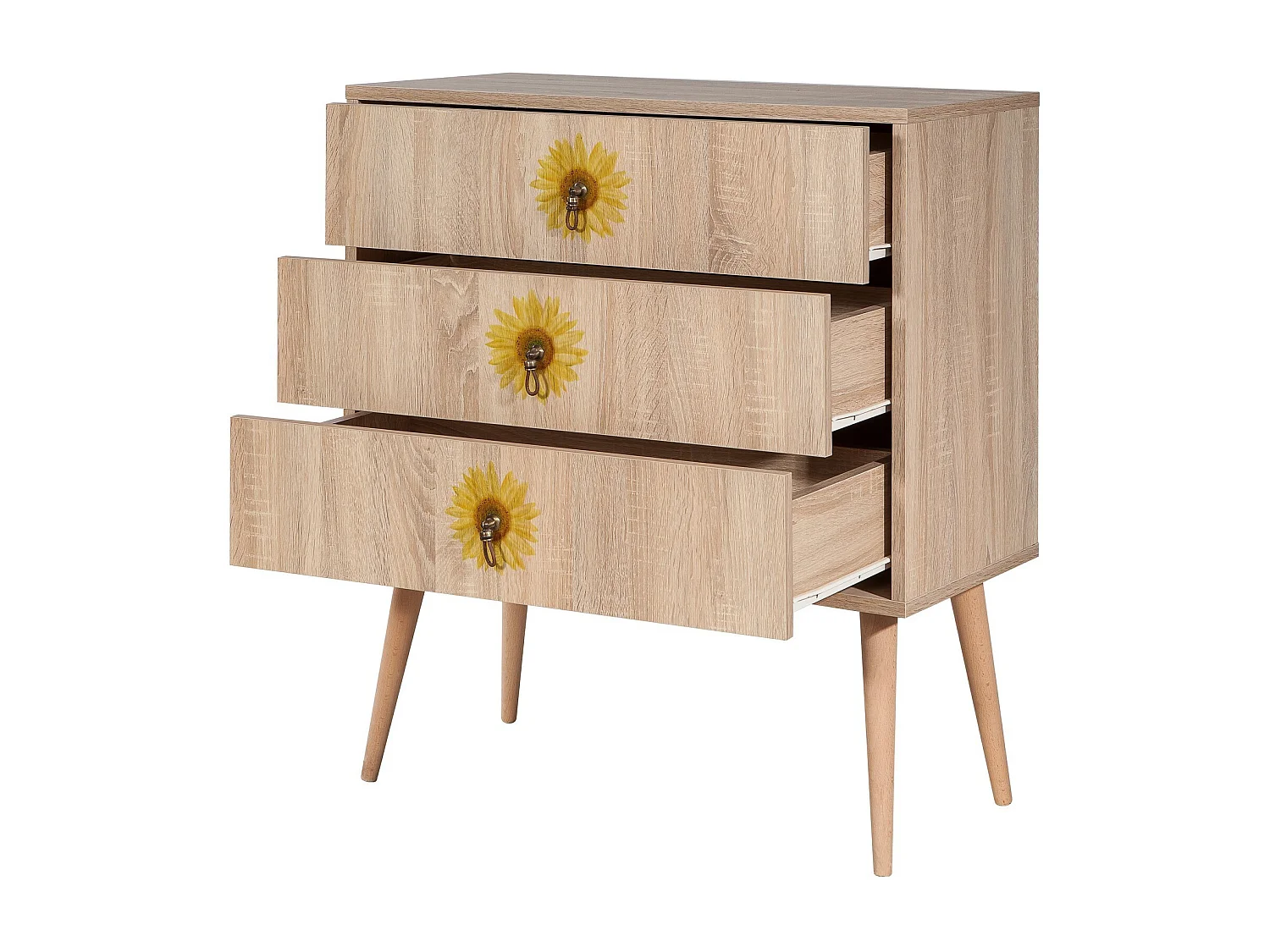Commode 3 tiroirs Sleek Bois Motif Fleur Jaune