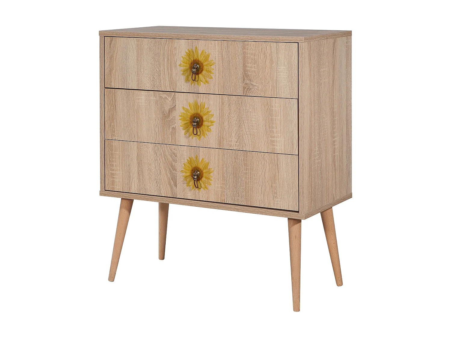 Commode 3 tiroirs Sleek Bois Motif Fleur Jaune
