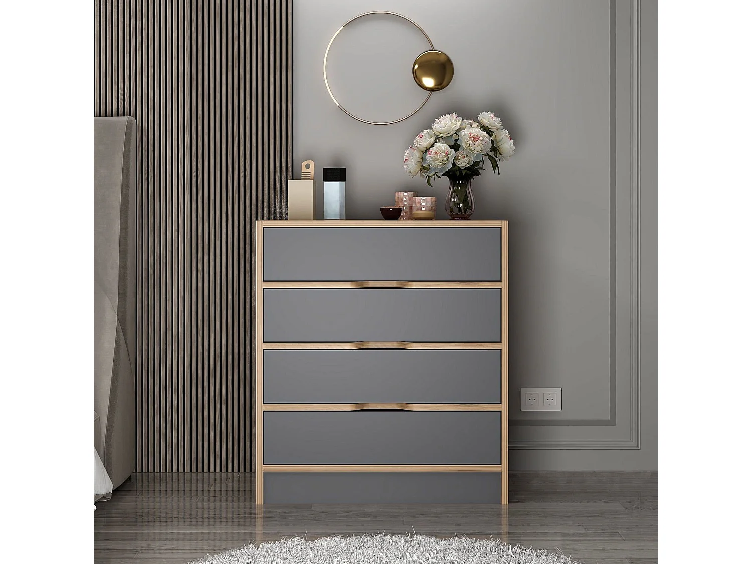 Cassettiera Kailua J101, Noce|Antracite, Con cassetti, Numero di cassetti: 4.00, 79x70cm