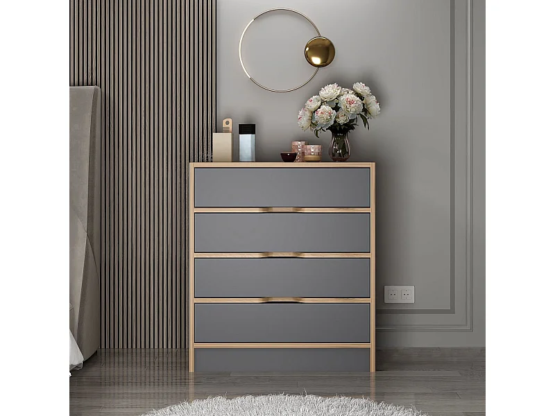 Cassettiera Kailua J101, Noce|Antracite, Con cassetti, Numero di cassetti: 4.00, 79x70cm