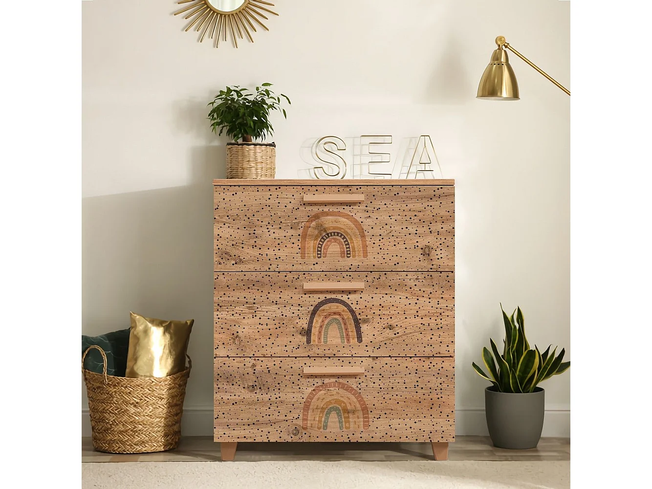 Cómoda Leva Gravis Rainbow color pino atlántico 80x43x95 cm